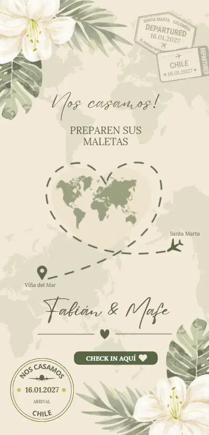 Invitación web de Fabián y Mafe, inspirada en un viaje